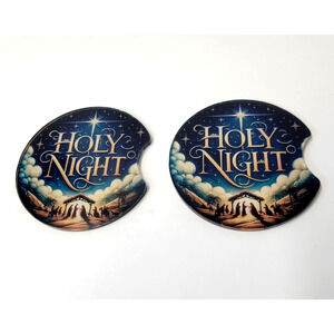 Holy Night Nativity Car Coasters Set Of 2 Cup Holder Christmas Christian Decor